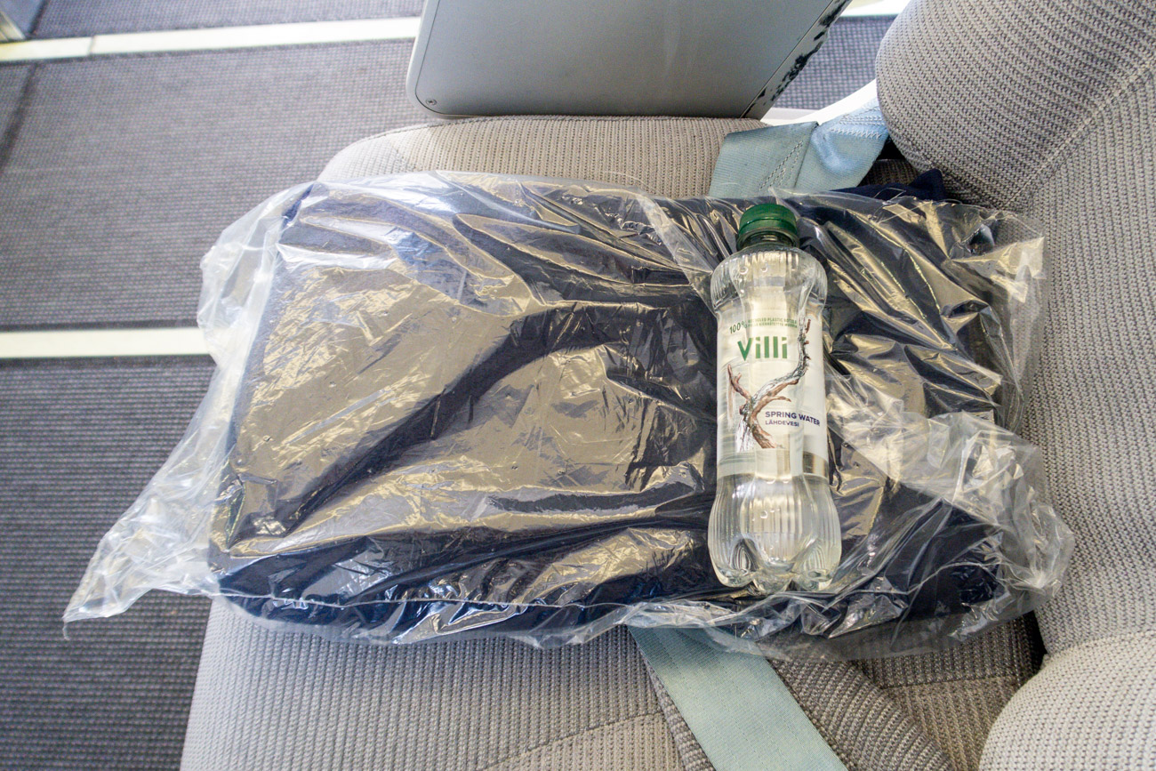 Finnair Business Class Blanket and Water